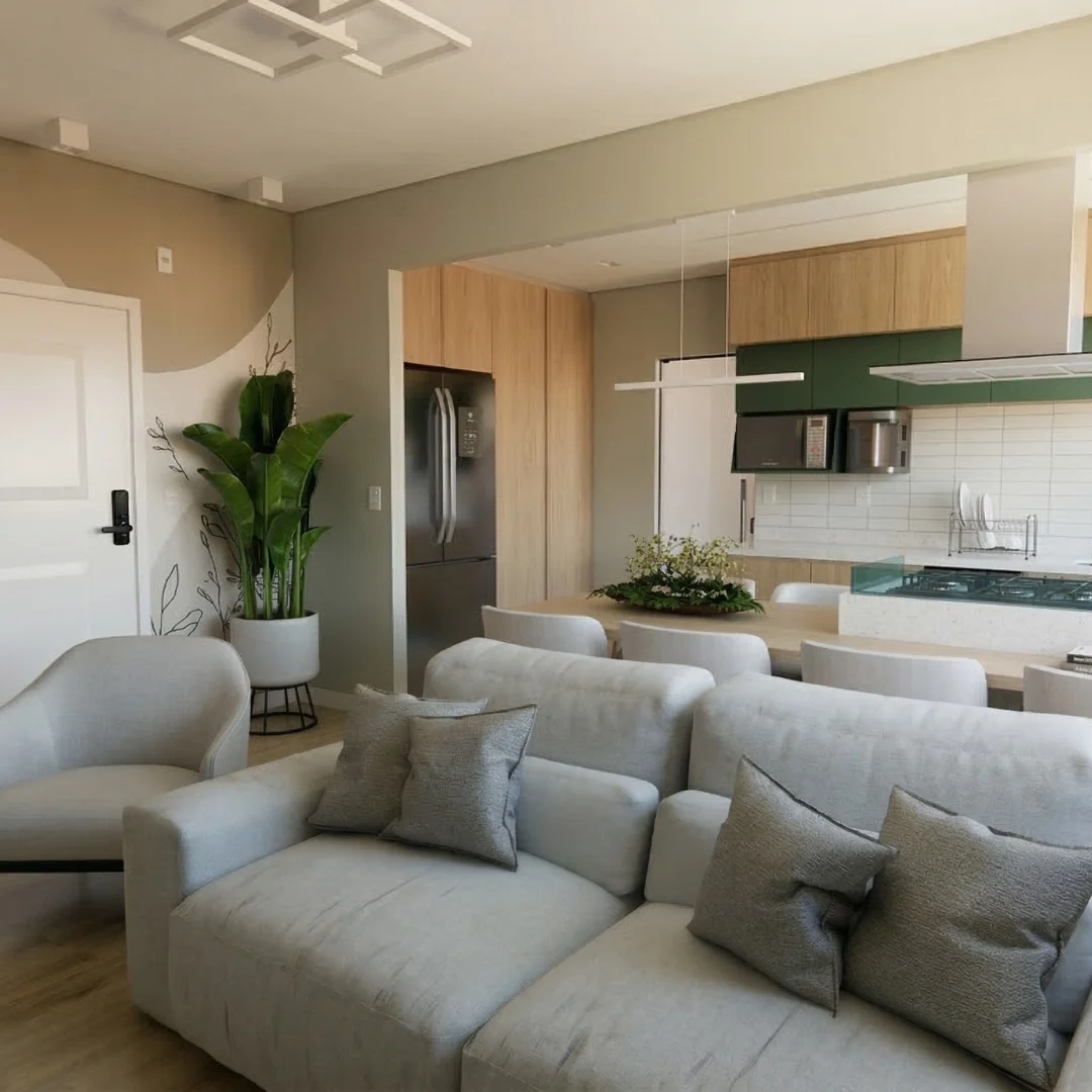 Sala e cozinha do Apartamento W|L, 86m², Belém/PA