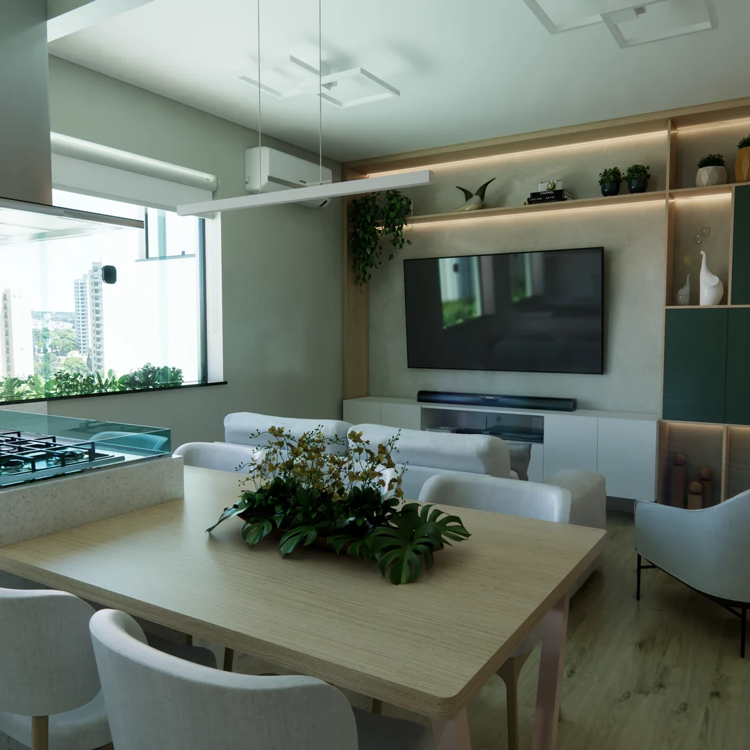 Sala de jantar e cozinha do Apartamento W|L, 86m², Belém/PA